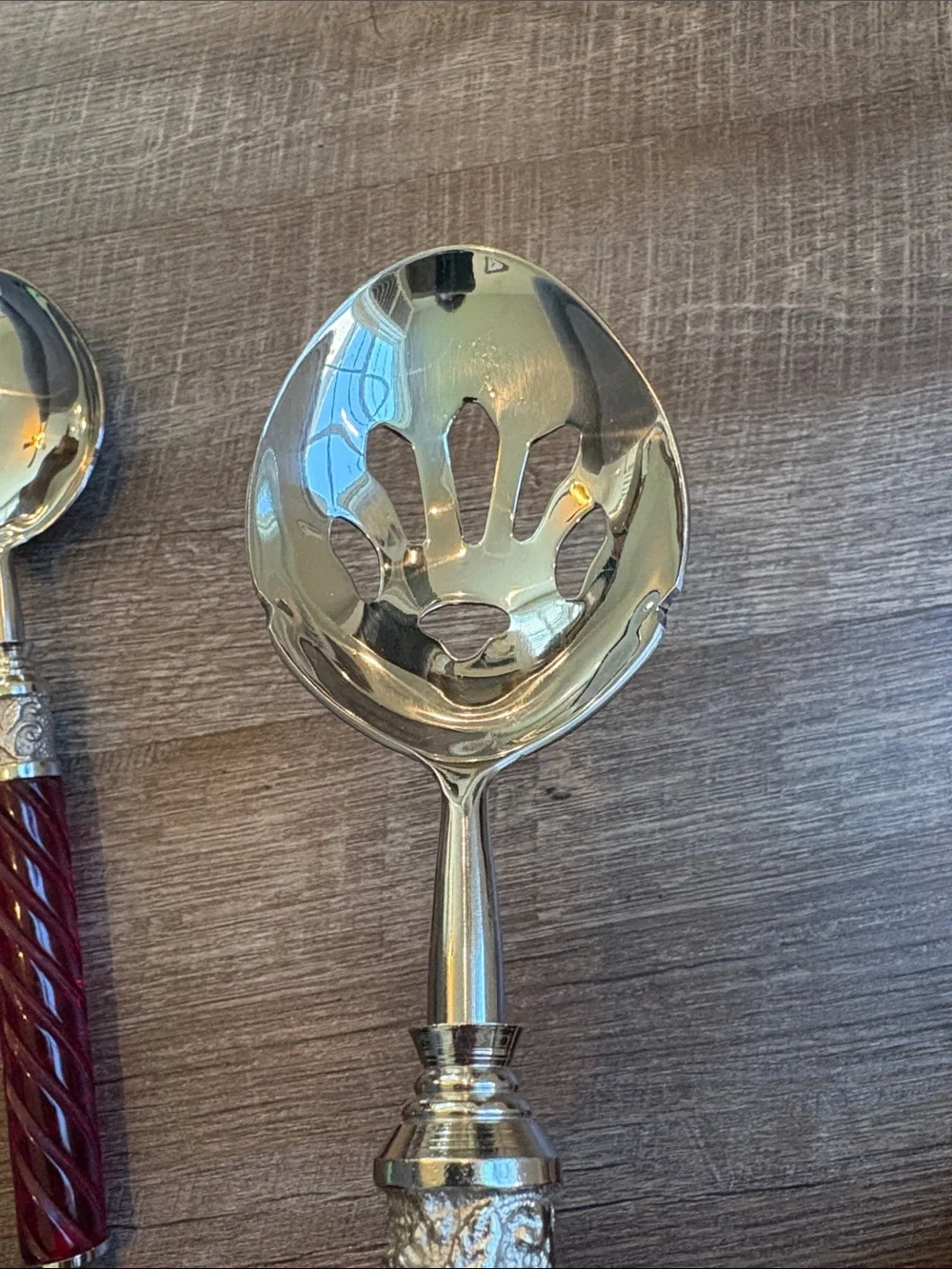 Lenox Holiday Jewel 2-Piece Serving Spoons Stainless Steel Red Spiral Handle